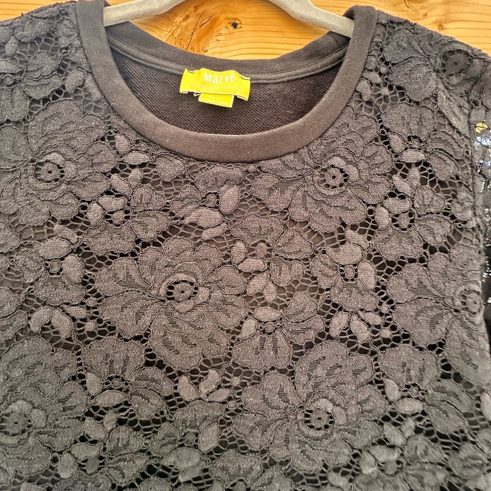 Anthropologie Maeve Lace Floral Black Top Blouse Sweatshirt small - Picture 4 of 16